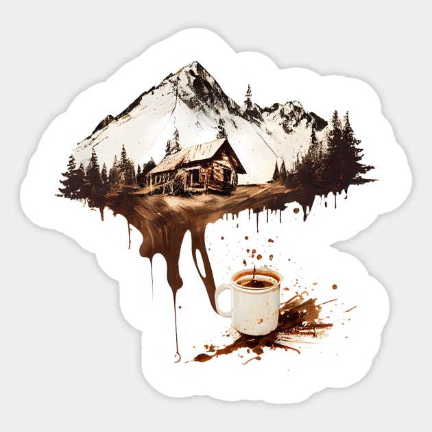 Cup of Coffee Splash of Mountains Sticker by MLArtifex